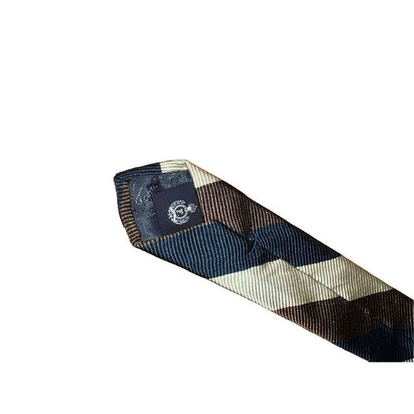 Faconnable Brown, Tan, & Black Striped Handmade in France Necktie - Picture 4 of 6